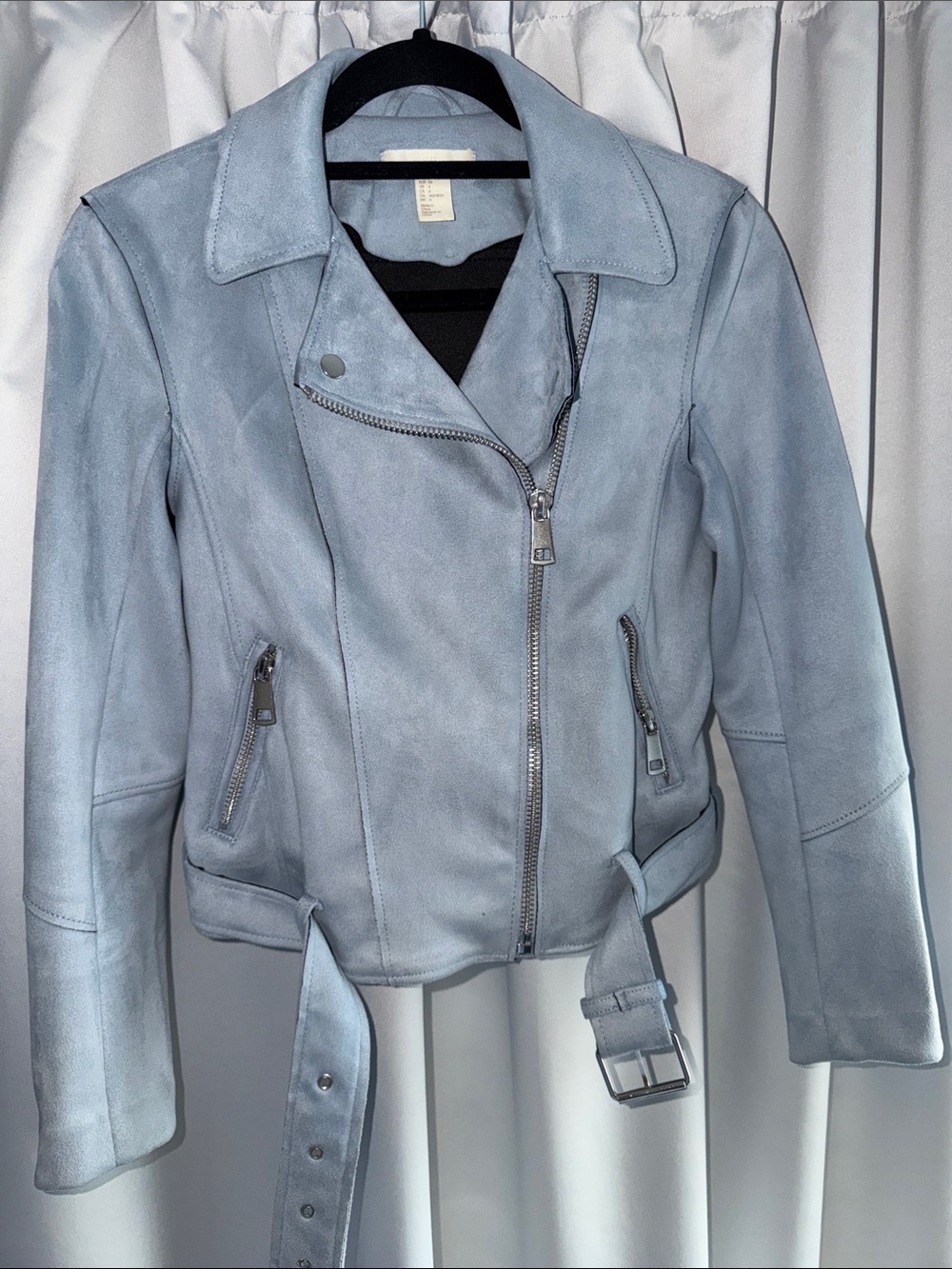 H&M Light Blue Suede Moto Jacket - Women's